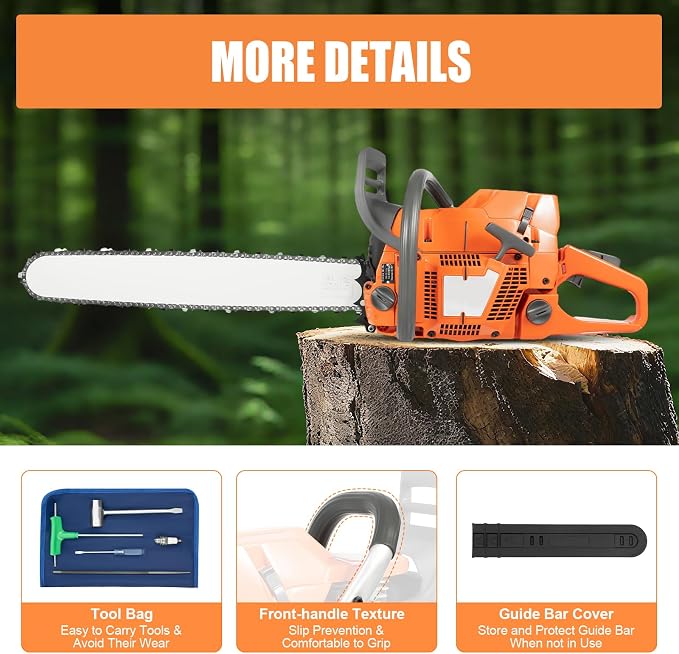 Gas Chainsaw 72CC Power Chain Saws Single Cylinder, Air-cooled, 2-Stroke Gas Powered 24" Tree Trimmer, Handed cordless Chain Saw,Easy for Trees/Wood Cutting