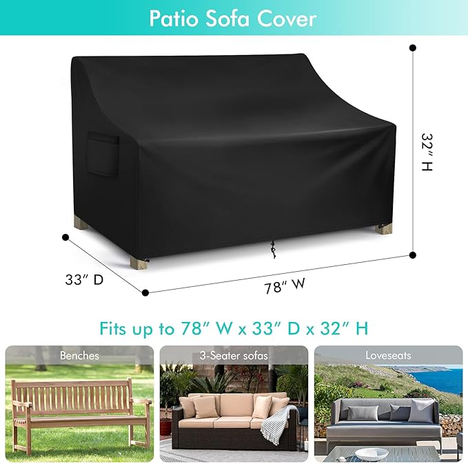 WLEAFJ Patio Sofa Cover Waterproof, 3-Seater Outdoor Sofa Cover, Heavy Duty Deep Lounge Loveseat Cover, Large Lawn Patio Furniture Covers with Air Vent, 78’’ W x 33’’ D x 32’’ H