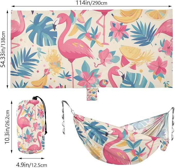 Summer Pink Flamingos Fruit Party 330lb Capacity Camping Hammocks with Tree Straps Cloth Hammock for Outside Camping Essentials hamaca con soporte para adultos