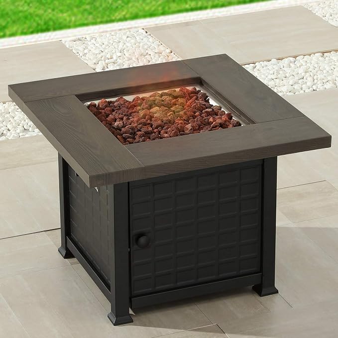 Outdoor Furniture Patio Conversation Set CSA Certification 50,000 BTU 33.9 Inch Propane Fire Pit Table Sets with Rocking Chairs (5 Pcs,Blue)