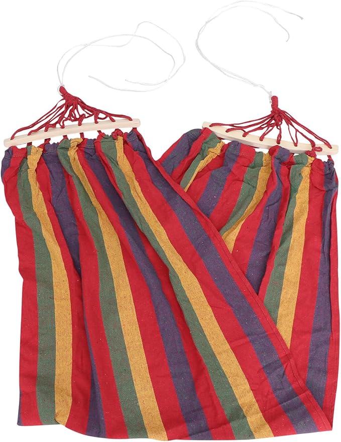 Rainbow Striped Canvas Single Outdoor Hammock for Travel and Leisure, Anti-tip Cotton Fabric Swing Suitable for Adults