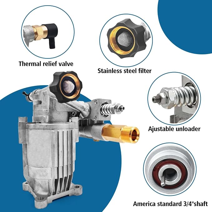 3000PSI Pressure Washer Pump 3/4" Shaft, Horizontal Power Washer Pump Replacement Universal Power Washer Pumps for Pressure Washer 2800-3000 PSI