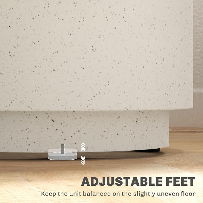 HOMCOM Concrete Finish Side Table, Lightweight Accent Table, 17" Patio Round Stump End Table with 4 Adjustable Feet for Indoor, Outdoor, Cream White