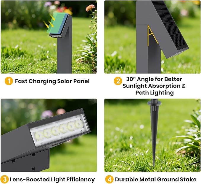 SOTTLOT Solar Pathway Lights, Dimmable Metal Solar Landscape Path Lights IP65, 3000K Solars Walkway Light for Outside, Garden Yard Patio Path Lawn Decor, 2pcs