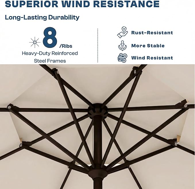 Patio Umbrella, 2 Tier Outdoor Table Umbrella, Large Vented Market Umbrellas with Push Button Tilt and Crank, 8 Sturdy Ribs for Backyard, Deck, Pool, UPF50+ UV Protection