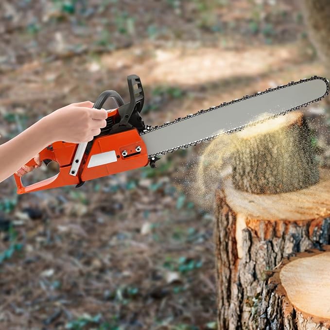 65cc Gasoline Power Chainsaw, 3.4kw 2-Stroke Fule Logging Cutter, 2700RPM Wood Saw Timber Feller with 24 inch Guide Bar for Tree Felling Backyard Clearing Outdoor Pruning