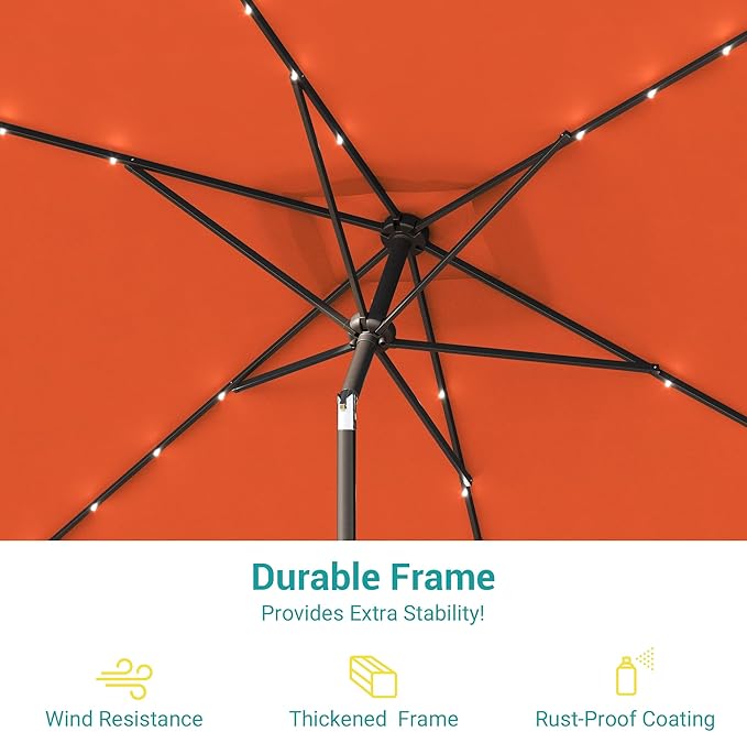 Rectangle Patio Umbrella with Solar Lights, 10 x 6.5ft Rectangular Outdoor Umbrella Table Market Patio Umbrella with Push Button Tilt and Crank for Garden, Deck, Backyard, Pool