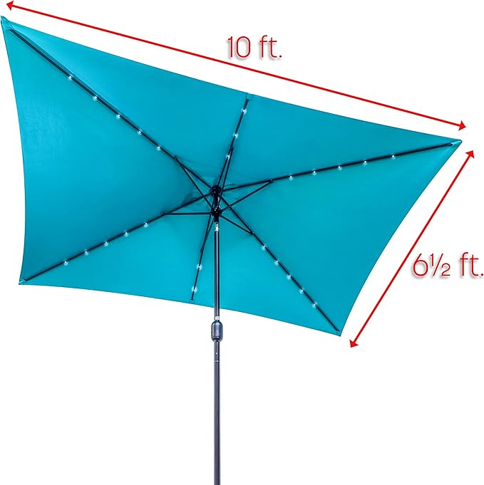 Trademark Innovations Rectangular Solar Powered LED Lighted Patio Umbrella - 10' x 6.5' (Peacock)