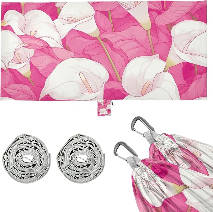 Vintage Calla Lily Hot Pink and White Chic 330lb Capacity Camping Hammock Rope Hammock for Camping Travel Accessories hamaca para Patio Exterior