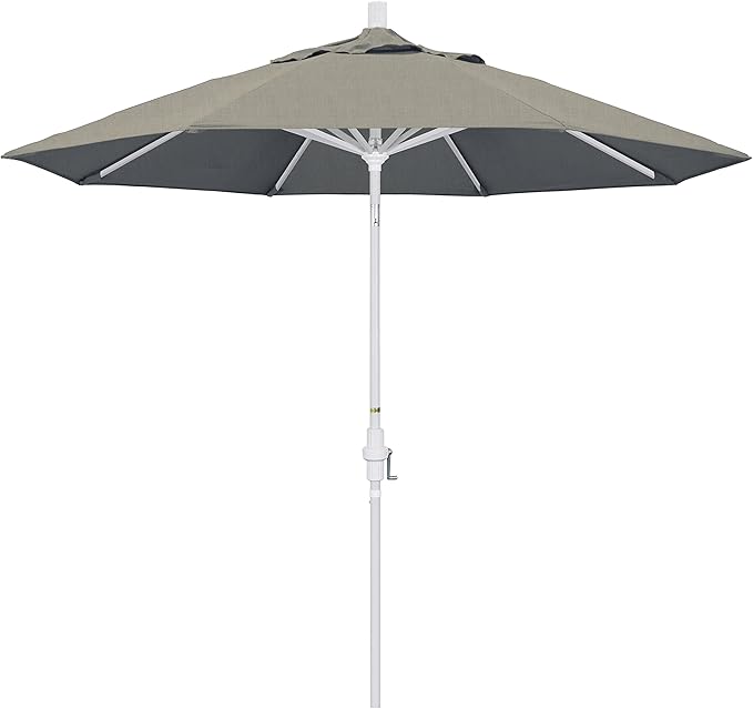 California Umbrella 9' Round Aluminum Patio Umbrella, Crank Lift, Collar Tilt, White Pole, Spectrum Dove