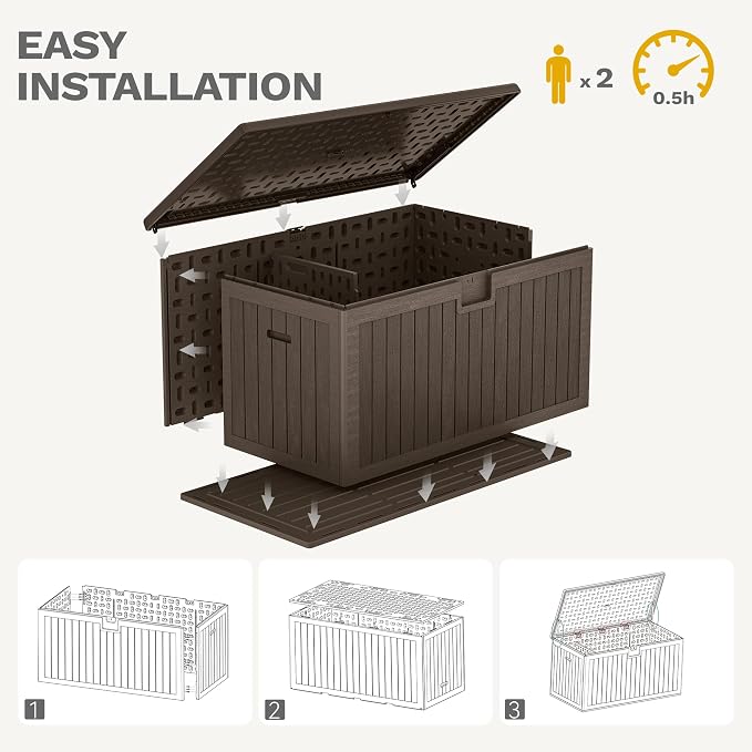 DWVO 260 Gallon Double-Wall Deck Box with Divider, XXL Extra Large Resin Outdoor Storage Box, Lockable & Waterproof, Double as Seating, 1000lbs Capacity (Brown)