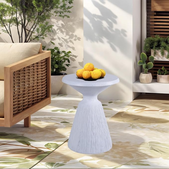 Stone Side Table,Round Faux Marble Side Table,Modern Small Stone End Table for Balcony (White-16.7"-3)