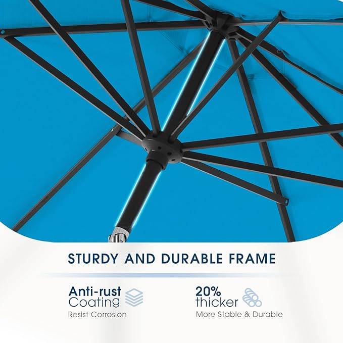 wikiwiki 9FT Patio Umbrella with Base, Outdoor Umbrellas with Base Included, 8 Sturdy Ribs, Waterproof Fade Resistant POLYESTER DTY Canopy for Deck, Lawn, Garden, Backyard & Pool, Royal Blue