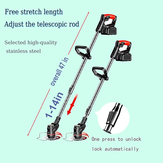 Weed Wacker Battery Powered，Cordless Weed Trimmer with 3 Types Blades 3.0ah Rechargeable Weed Wacker for Women (Green)