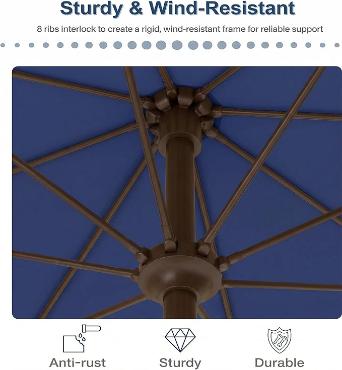 PatioKingdom 10FT Patio Umbrella with Push Button Tilt and Crank, Outdoor Market Umbrella with 8 Fiberglass Ribs, UV Protection Table Umbrella for Pool,Backyard,Garden,Deck