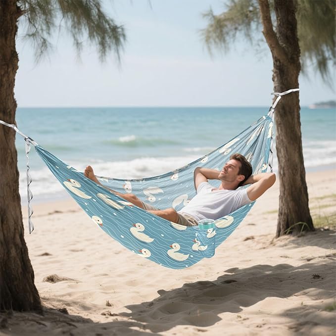 Camping Hammock Outdoor Hammocks for Outside Duck Blue Wave Beach Trees Portable Lightweight with Pockets Tree Straps Indoor