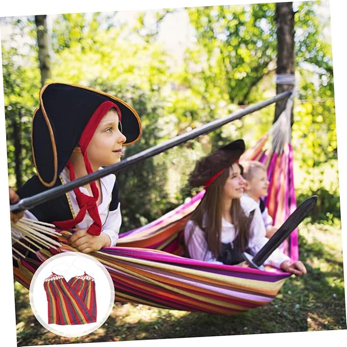 TOYANDONA Single Person Hammock Rainbow Striped Outdoor Travel Swing with Anti-tip Design Cotton Canvas for Leisure Patio Garden Use