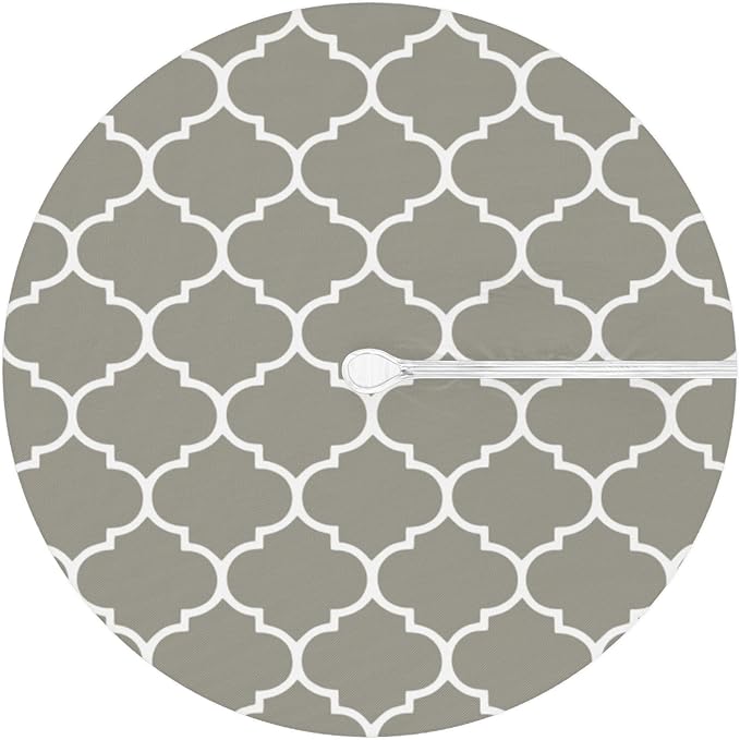 Fitted Round Tablecloth with Umbrella Hole and Zipper Grey Moroccan Outdoor Elastic Table Cloth 45"-56" Oil-Proof Waterproof Patio Table Cover for Dining Picnic Party