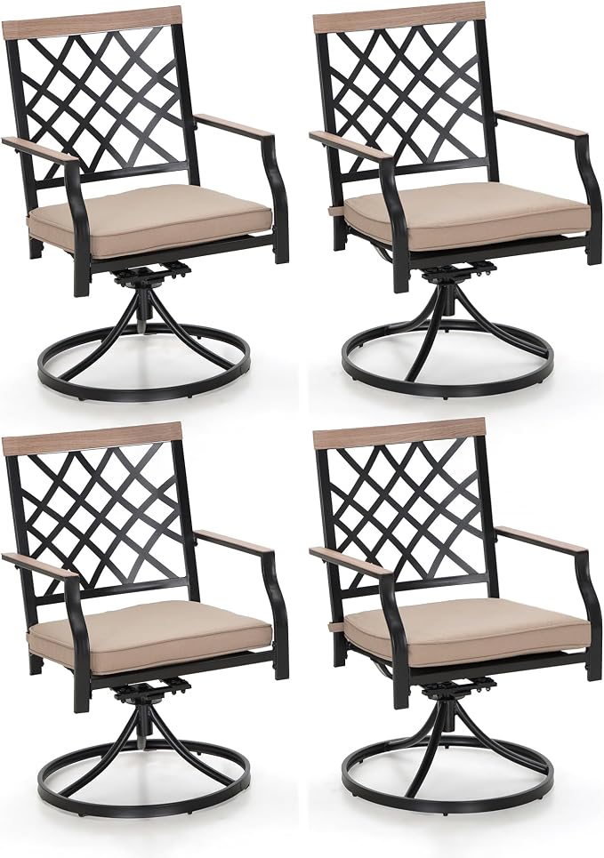 PHI VILLA Swivel Patio Chairs Set of 4 Outdoor Dining Rocker Chair Support 300 lbs for Garden Backyard Bistro Furniture Set with Cushion