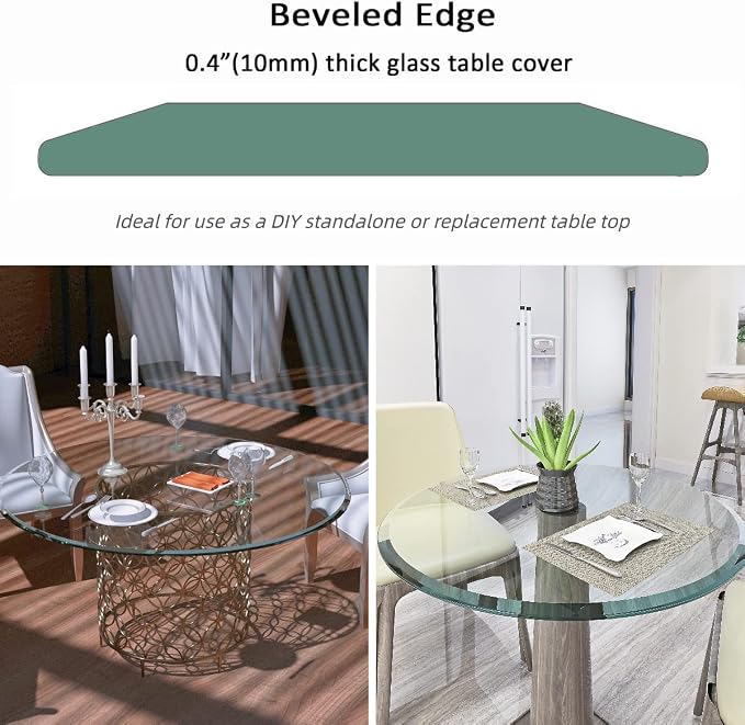 24 Inch Round Transparent Tempered Glass Table Top, Clear Table Surface Protector, Safe 2/5" Thick-Beveled Polished Edge, Replacement Glass Top for Home, Office, Patio, Outdoor/Indoor