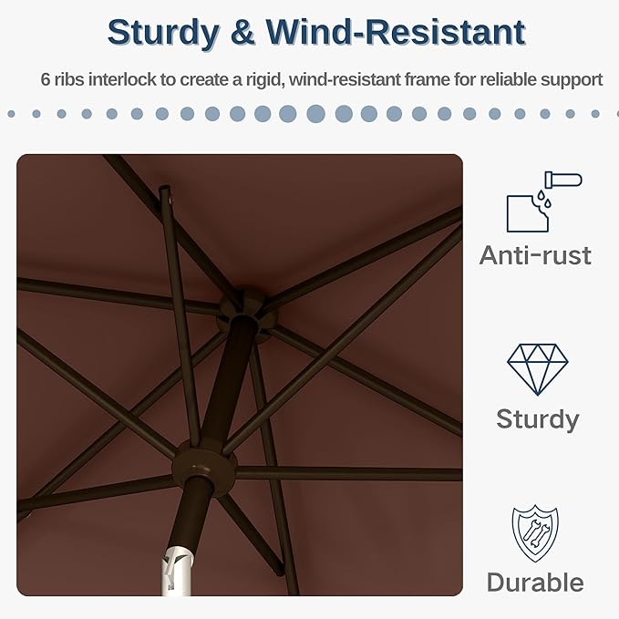 6.5'x10' Rectangular Patio Outdoor Umbrella,Large Coverage with Push-Button Tilt & UV Protection,Sturdy Ribs for Deck,Lawn,Pool,Backyard