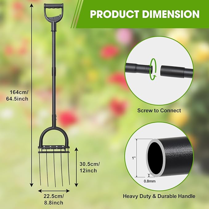 Broad Fork Garden Tool, 55" Heavy Duty 4 Sharp Tines BroadFork Hand Tiller Garden Pitchfork with Ergonomic Handles for Spading Digging Fork Gardening Cultivating Composting and Loosening