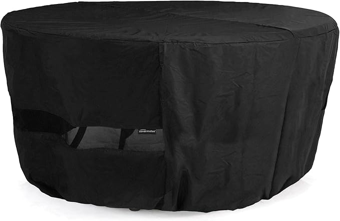 Covermates Classic Round Dining Table Cover – All-Weather Outdoor Table Protection, Water-Resistant Vinyl, Elastic Hem, Mesh Vents, Patio Furniture Cover, 48DIAMETER x 25H, Black