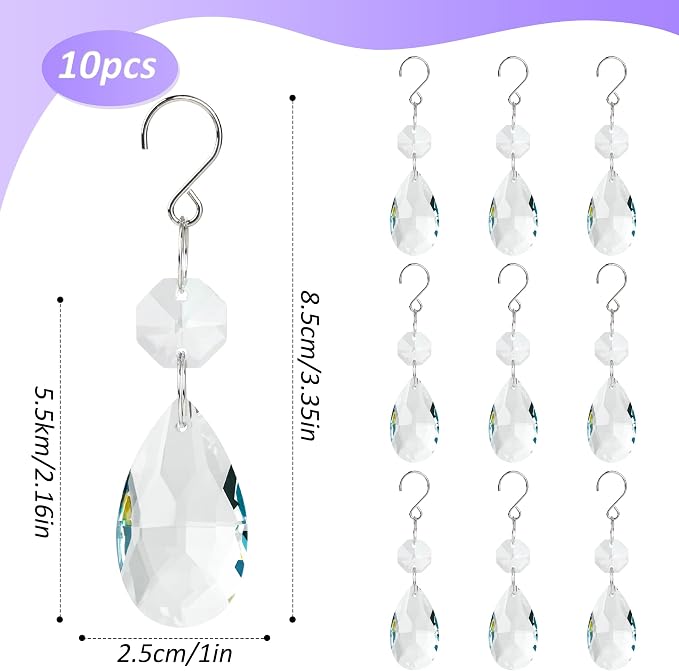 10pcs 38mm Crystal Suncatcher Pendants Chandelier Parts Decor | Crystal Sun Catcher, 38mm Hanging Crystal, Chandelier Parts, Prism Pendants with Hook, Crystal Christmas Ornaments Home Decor