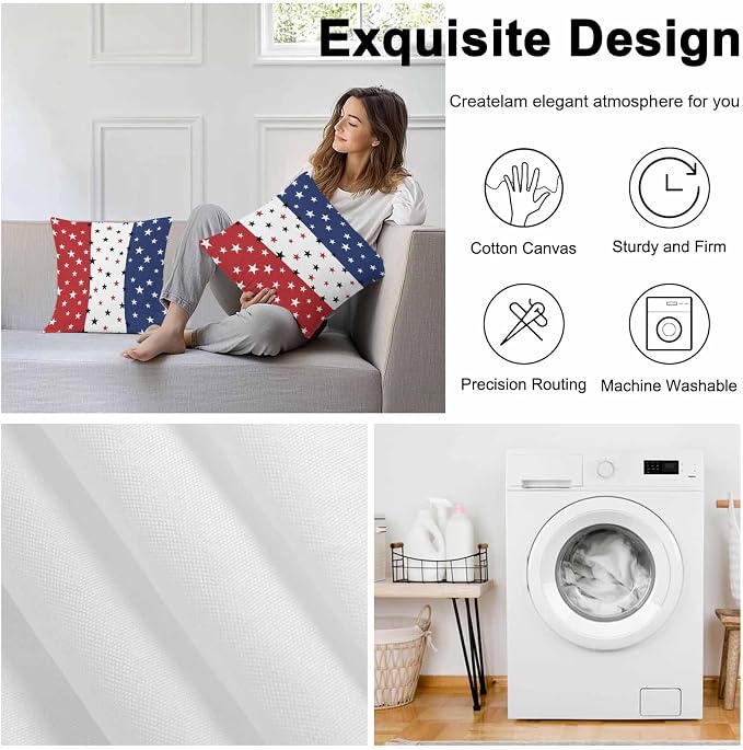 Vandarllin Outdoor Throw Pillows Covers 24X24 Set of 2 Waterproof July 4th Decorative Zippered Cushion Covers for Patio Furniture, Red White Blue Lumbar Pillowcases Independence Day Americana Stars