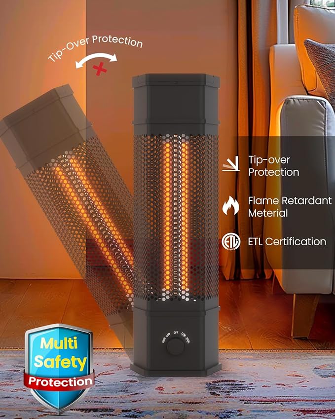 Electric Patio Heater Outdoor Indoor Use, 360°All-round Heating, 1500W Infrared Tower Heater, Tip-Over & Overheat Protection Portable Space Heater for Large Room, Backyard, Home