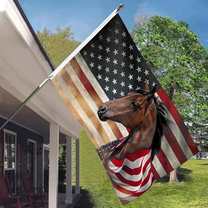 3ply Double Sided - Horse Wrapped In Glory. American Patriotic Horse Flag Banner for Premium Heavy Duty Durable Garden Decoration Outdoor and Indoor Flags with 2 Grommets (27x54inch)