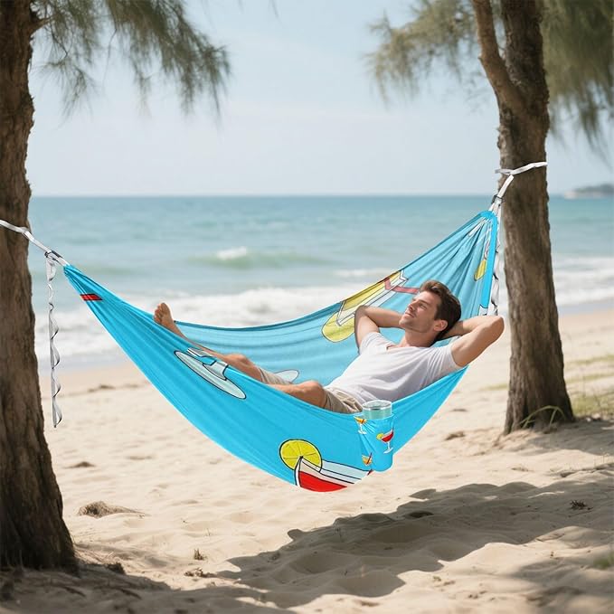Summer Lemon Drink Blue 330lb Capacity Hammocks for Camping with Hanging Rope Portable Hammock for Outside Patio Backyard Poolside hamaca inflable para Piscina