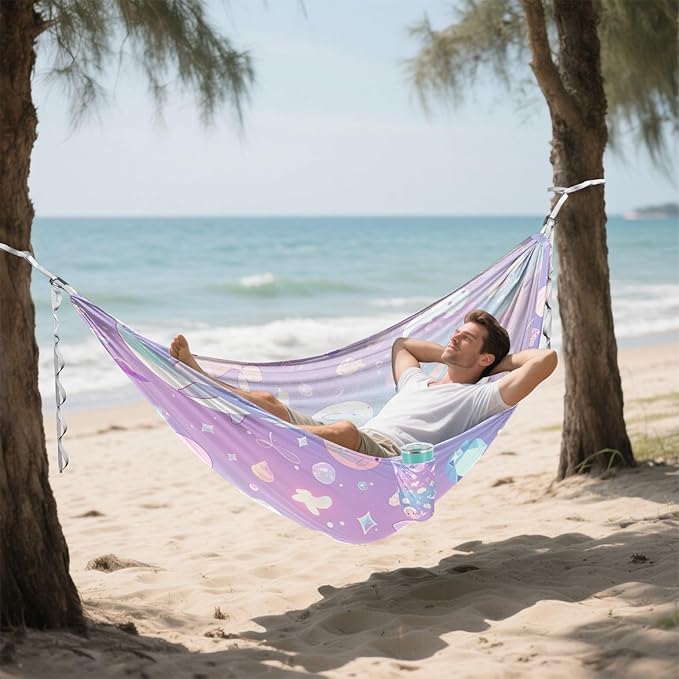Pastel Colorful Sea Animal Dreamy 330lb Capacity Camping Hammock with Tree Straps Portable Hammock for Indoor Outdoor Patio hamacas para adultos