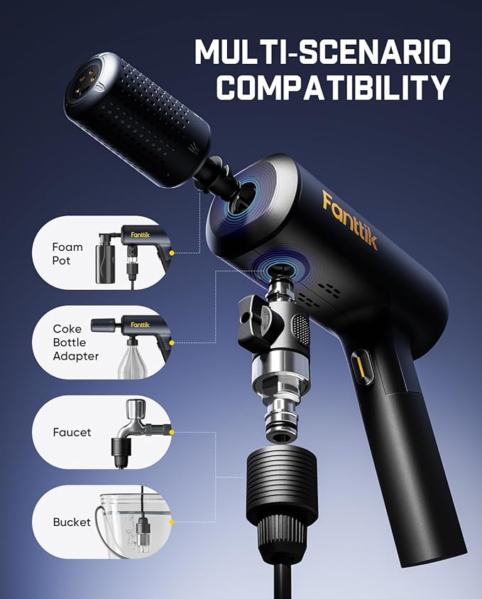 Fanttik NB10 Flip Foldable Washer Gun, Portable Cordless Washer Sprayer, Multi-Scenario Compatibility, 5-in-1 Nozzle, HD LED Display and Type-C Charging, for Light Washing Jobs