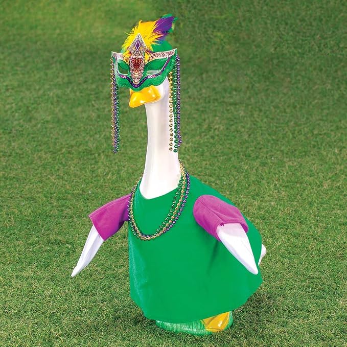 Gaggleville Mardi Gras Goose Outfit, Fits Large 23" H Statue, by Fox | Valley Traders