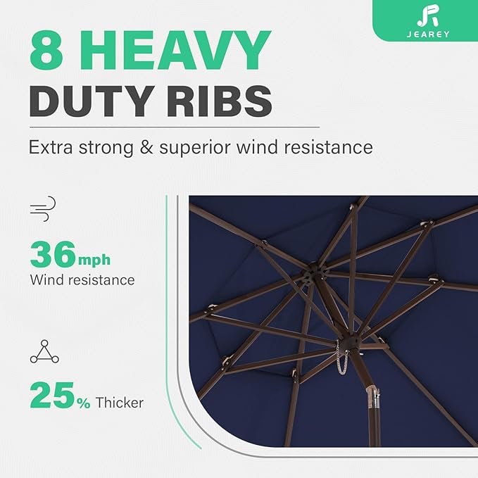 JEAREY 9' 2-Tiers Patio Umbrellas Outdoor Market Table Umbrella w/Push Button Tilt/Crank, 8 Sturdy Ribs, UV Protection Waterproof Sunproof(Navy Blue)