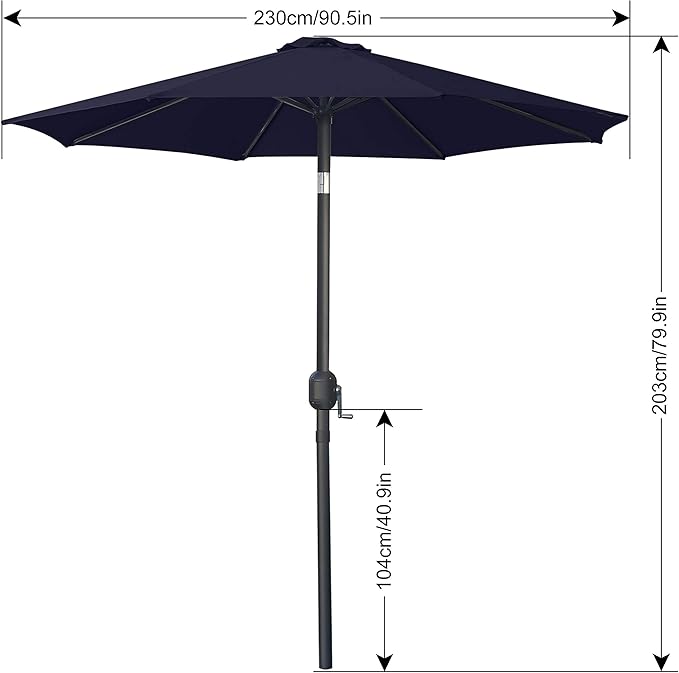 ABCCANOPY 7.5FT Outdoor Patio Umbrella, UV Protection Table Umbrella w/Crank for Easy Set Up, Suitable for Garden, Lawn, Deck & Backyard (Navy Blue)