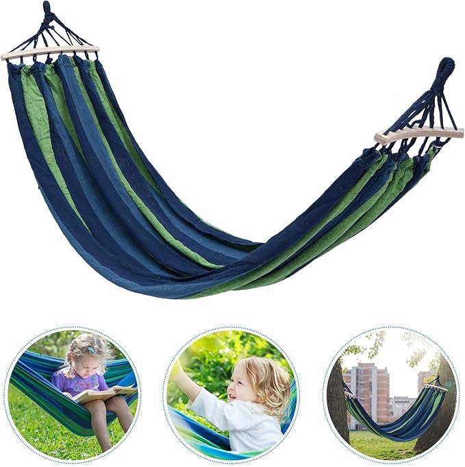 Outdoor Canvas Striped Camping Hammock Double Widened Portable Hanging Swing for Travel and Garden Use, Single-Person 190x100cm Outdoor Relaxation