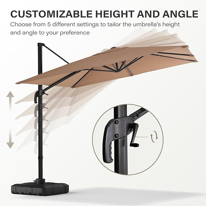 LAUSAINT HOME 10FT Square Cantilever Patio Umbrella, 360° Rotation Offset Umbrella with Aluminum Frame, Large Outdoor Sun Shade for Backyard, Pool, Deck, Lawn(Square Khaki)
