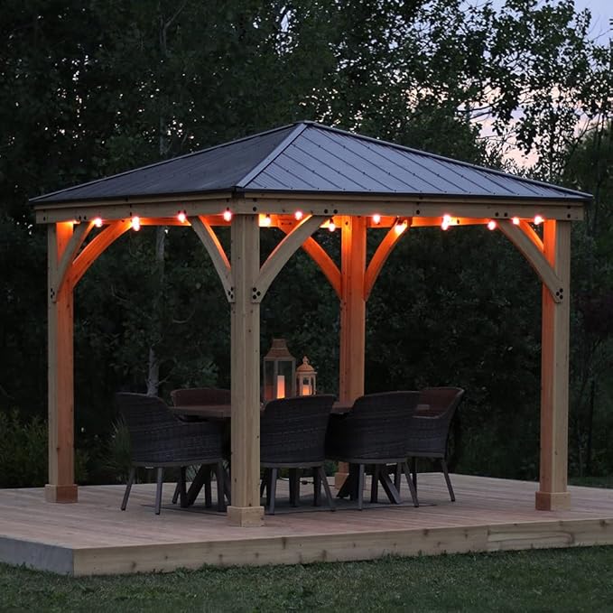 Yardistry 12 x 12 Meridian Cedar Gazebo Pavilion for Patios, Decks, Garden, Backyard, Durable, Aluminum Roof