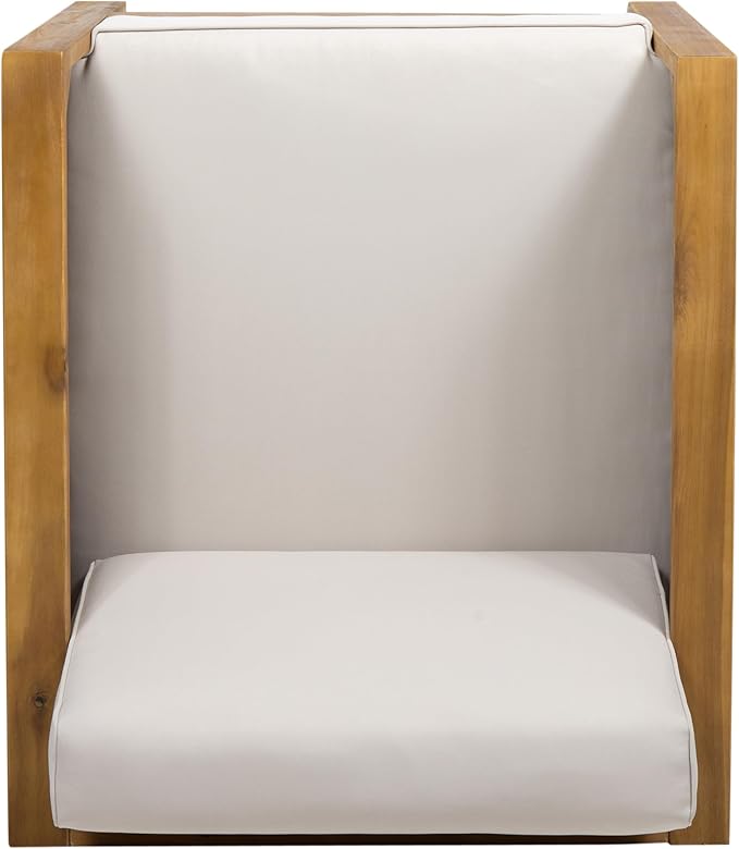 Merax Outdoor Patio Club Chairs,Set of 2,Acacia Wood Frame Conversation Set with Wicker Accents for Porch,Casual Style