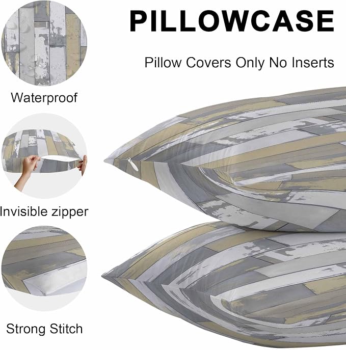 Yellow Gray Outdoor Pillow Covers 26x26 Inch Throw Pillow Covers Set of 2 Waterproof Decorative Pillow Cases Rustic Vintage Shabby Mottled Wood Grain Cushion Covers for Patio Furniture Garden Couch
