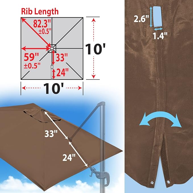 BenefitUSA Outdoor Canopy Top Cover Only Replacement Canopy for 10'x10' ROME Cantilever Patio Umbrella (Canopy Only)