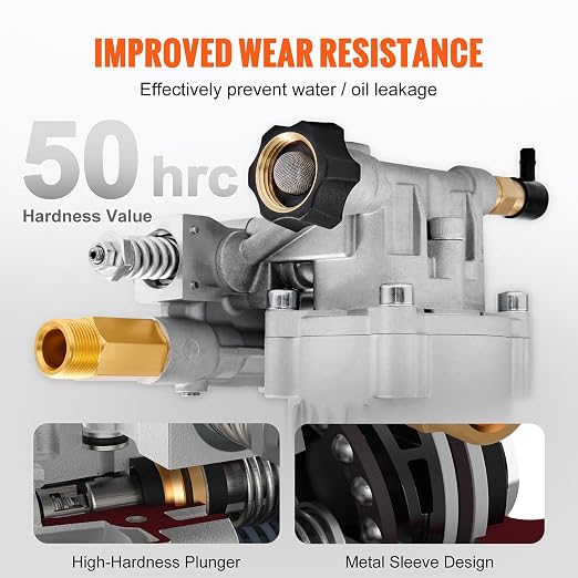VEVOR Pressure Washer Pump, 3/4" Shaft Horizontal, 2500-3400PSI, 2.5 GPM, Replacement Power Washer Pumps, Parts Washer Pump, Compatible with Honda, Simpson, RYOBI, Briggs & Stratton, Subaru, Craftsman