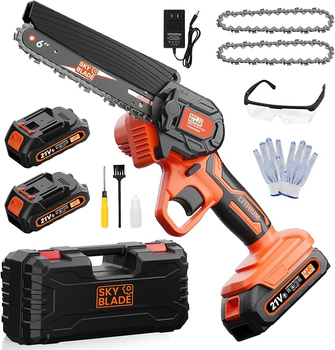 6 Inch Mini Chainsaw Cordless, Portable Electric Chainsaw, for Wood Cutting, Tree Trimming, Courtyard, Household, and Garden Orange