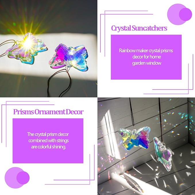 2 Pcs Crystal Butterfly Suncatcher Rainbow Maker Window Decor | 2.7 Inch Crystal Butterfly Sun Catchers Prisms Rainbow Maker Hanging Pendants for Window Garden Home Indoor Wedding Decor