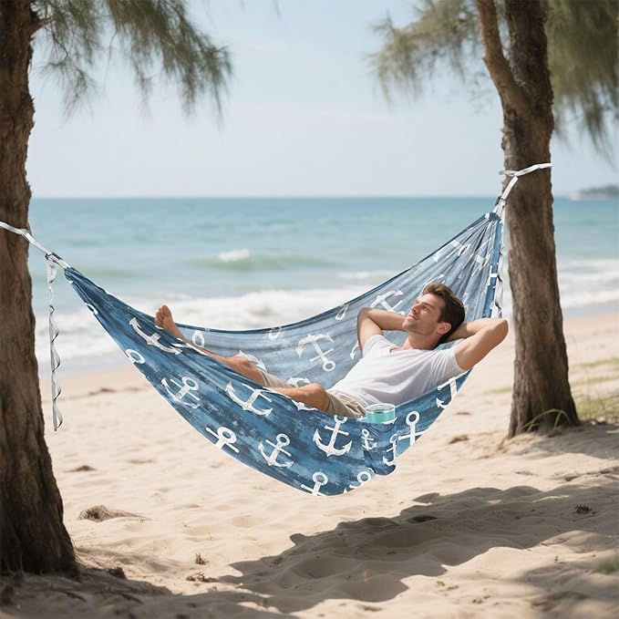 Camping Hammock Outdoor Hammocks for Outside Nautical Seafaring Beach Trees Portable Lightweight with Pockets Tree Straps Indoor Small