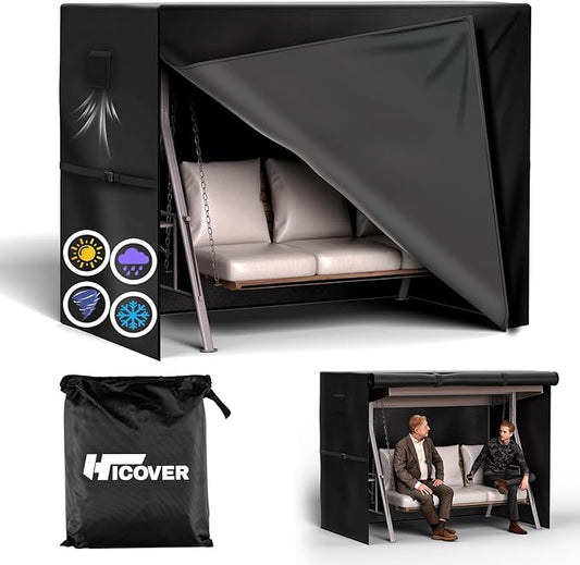 Outdoor Swing Cover 3 Seater 600D Hammock Cover Waterproof Heavy Duty Garden Hammock Glider Chair Cover Patio Furniture Covers Garden Swing Canopy Covers All Weather Protection With Zipper