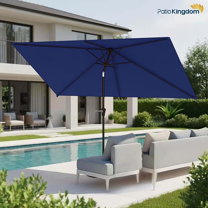 6.5'x10' Rectangular Patio Outdoor Umbrella,Large Coverage with Push-Button Tilt & UV Protection,Sturdy Ribs for Deck,Lawn,Pool,Backyard