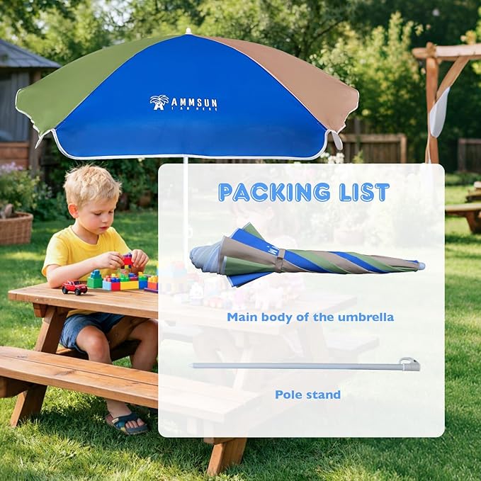 AMMSUN 5ft Seaside Beach Umbrella for Sand and Water Table - Kids Durable Umbrellas for children Beach Camping Garden Outdoor Play Shade